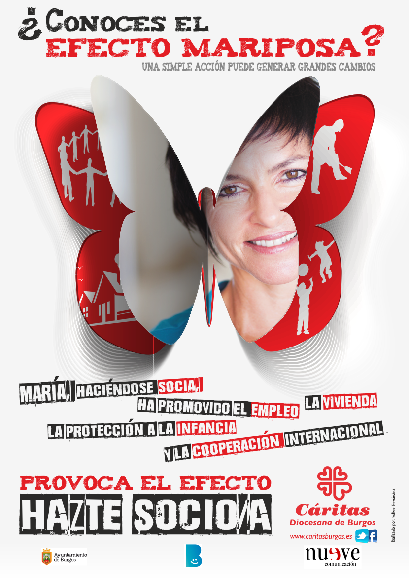Cáritas invita a sumarse al «efecto mariposa» en su campaña de captación de socios 1 Cartel caritas