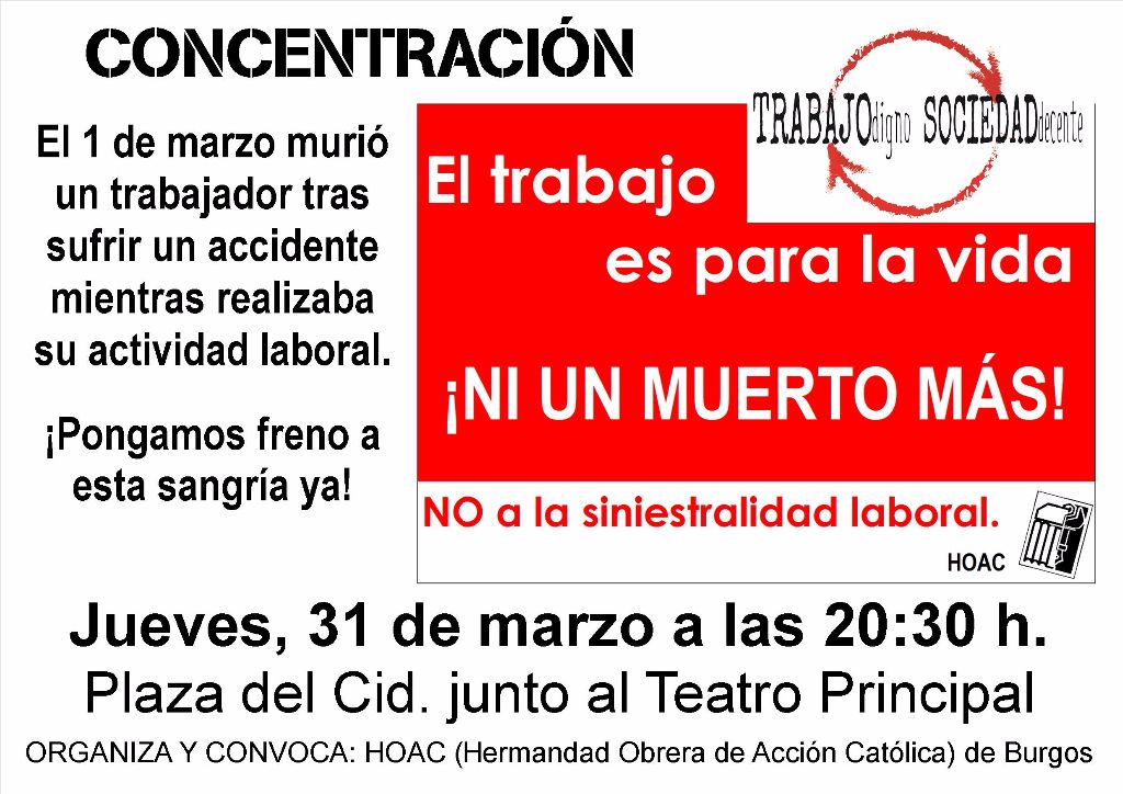 Nueva manifestación de la HOAC ante la siniestralidad laboral 1 cartel concentracion_2016_03_31