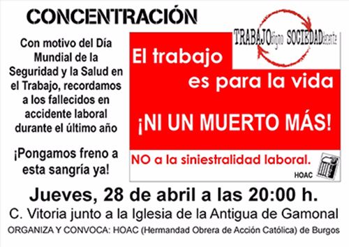 La HOAC convoca una concentración contra la siniestralidad laboral 1 cartel concentracionpq