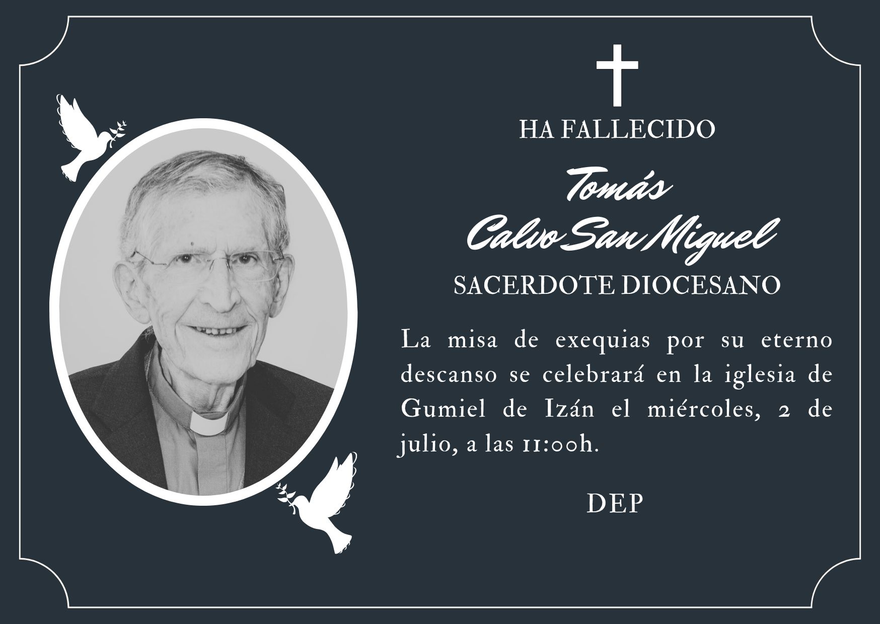 Fallece el sacerdote Tomás Calvo San Miguel 1 esquela sacerdote diocesano
